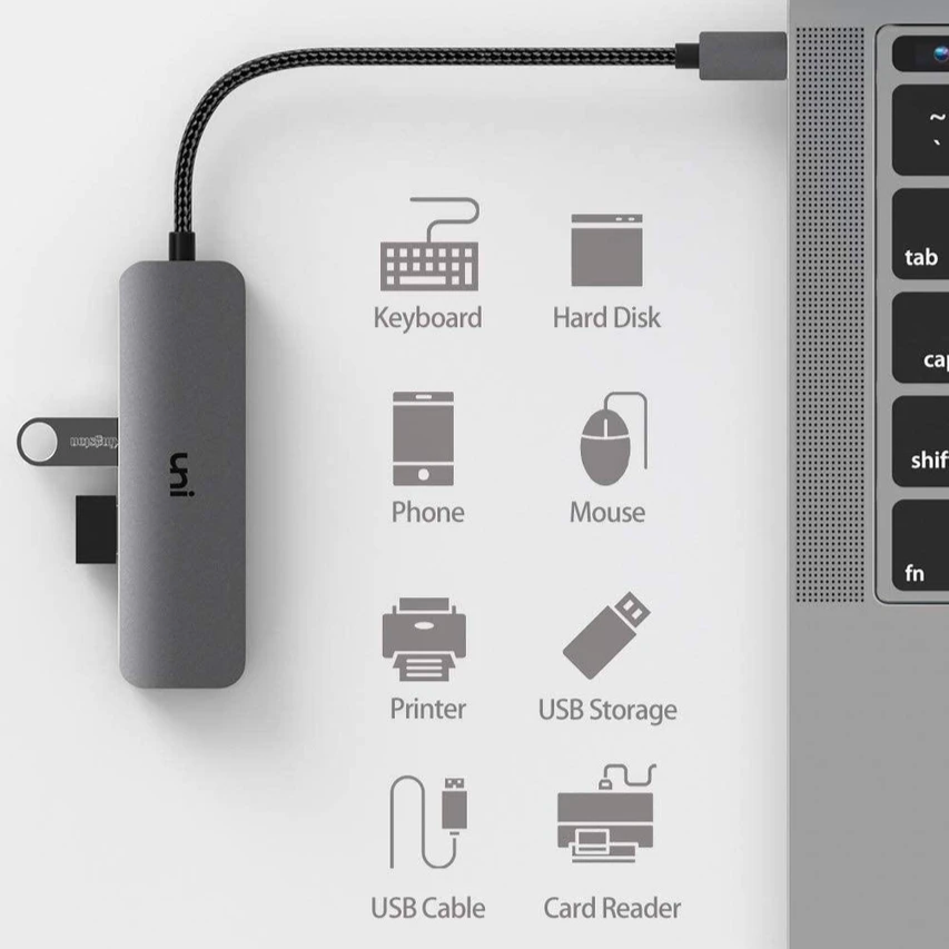 Concentrador USB-C (4 en 1) | USB 3.0 | plano